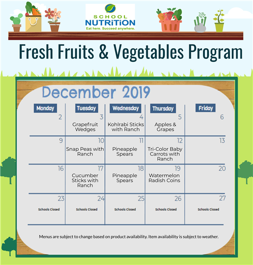 Fresh Fruits & Vegetables Program December 2019 Menu Fresh Fruits & Vegetables Program December 2019 Menu